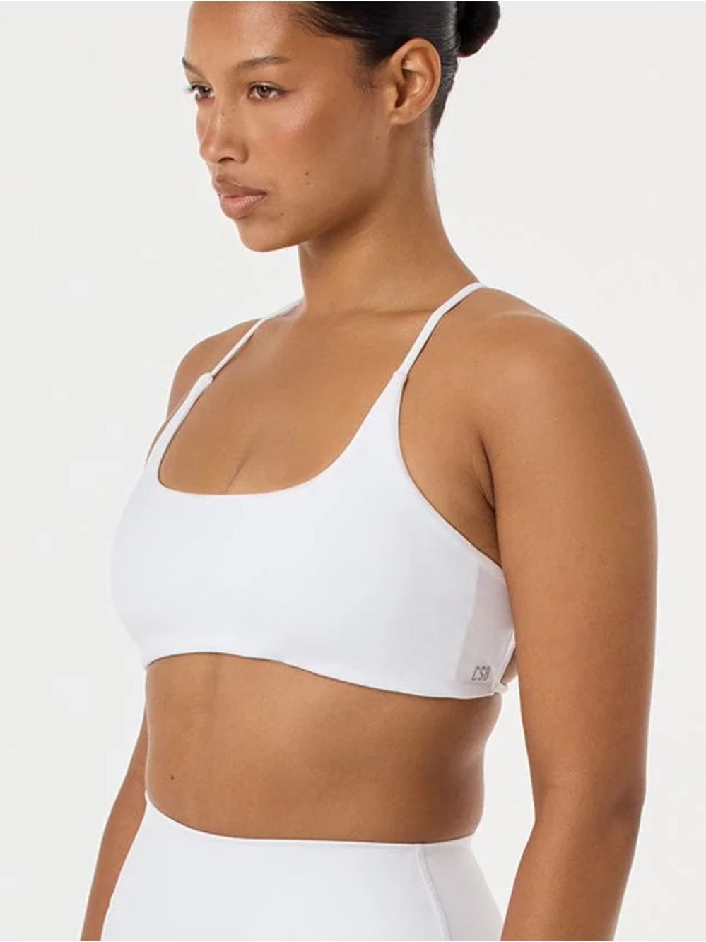 CSB Everyday White Cross-Back Sports Bra Strappy Open Back Size S Active Gym